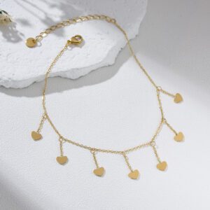 Gold Filled Heart Dangle Anklet, Minimalist Layered Foot Chain Jewelry for Women, Elegant Adjustable Cute Charm Anklet Gift for Her, AL009