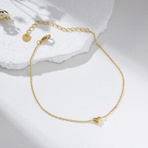 Gold Filled Heart Charm Anklet, Dainty Minimalist Foot Chain Jewelry for Women, Adjustable Simple Anklet Gift for Her, Everyday Wear, AL011