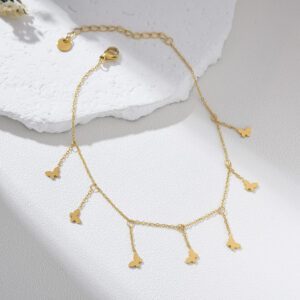 Gold Filled Butterfly Dangle Anklet, Adjustable Layered Foot Chain Jewelry for Women, Cute Nature Charm Anklet Gift, Minimalist Style, AL014