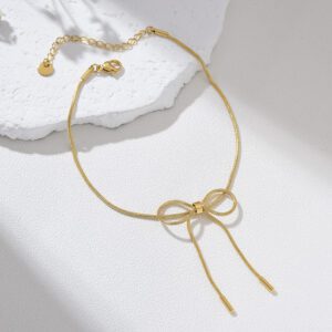 Gold Filled Bow Anklet with Adjustable Snake Chain, Minimalist Foot Jewelry for Women, Cute Dainty Charm Anklet Gift, Elegant Style, AL021