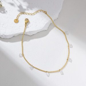 Gold Filled Anklet with Clear Crystal Heart Charms, Adjustable Dainty Foot Chain Jewelry for Women, Romantic Sparkly Gift Bracelet, AL027