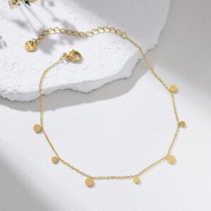 Gold Filled Disc Charm Anklet, Adjustable Minimalist Foot Chain Jewelry for Women, Dainty Everyday Layering Anklet Gift for Her, AL029