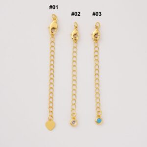 Gold Filled Chain Extender with Lobster Clasp, Jewelry Extension Chain with Heart, Clear CZ or Turquoise CZ Charm for Necklace, CL615
