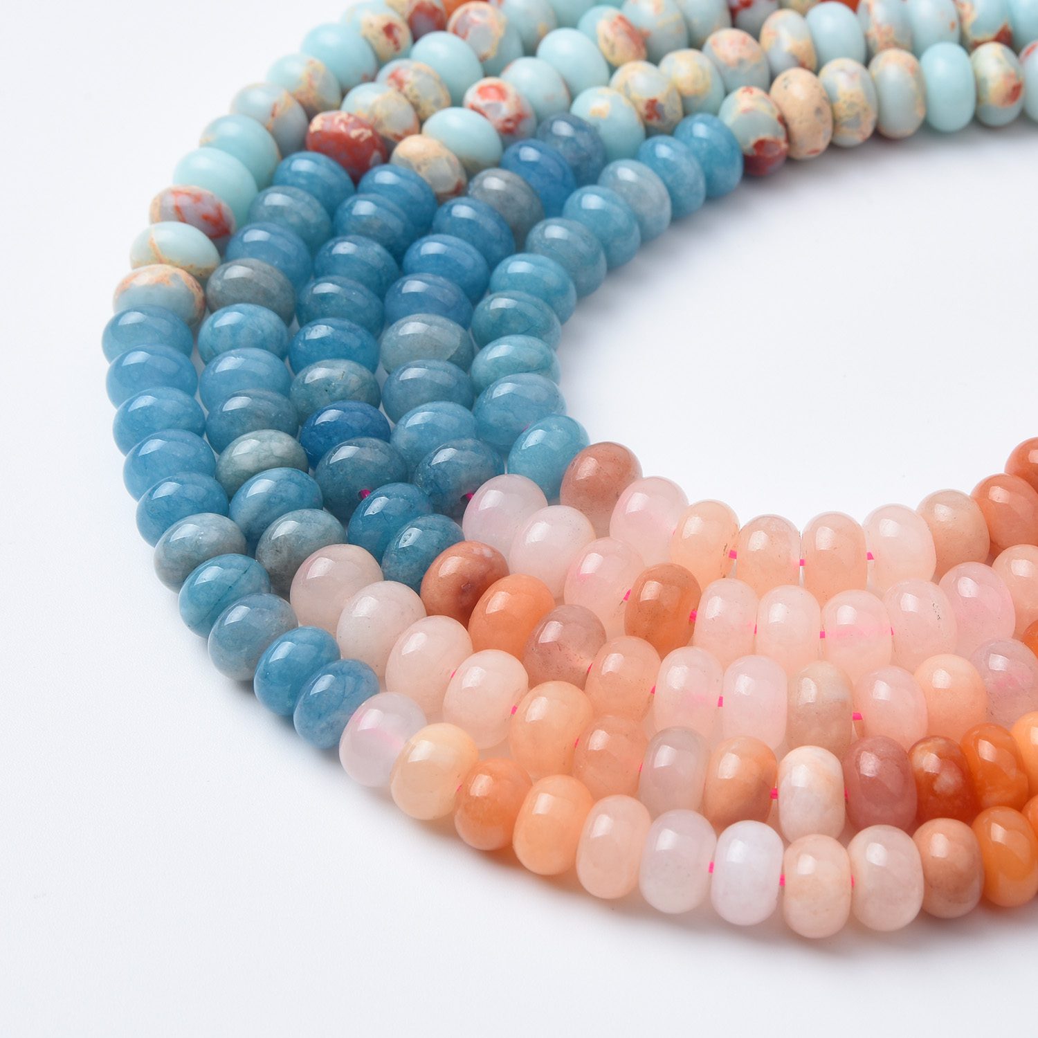 Genuine Blue Pink Agate Imperial Jasper Rondelle Beads 5x8mm Smooth Natural Gemstone Strand for Jewelry Making 15.5" GRN509