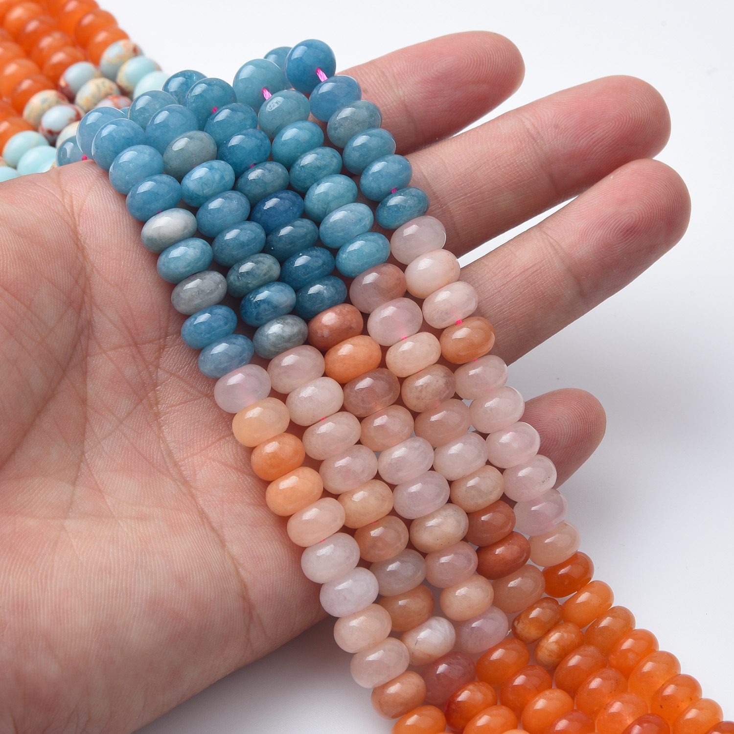 Genuine Blue Pink Agate Imperial Jasper Rondelle Beads 5x8mm Smooth Natural Gemstone Strand for Jewelry Making 15.5" GRN509 - Image 2