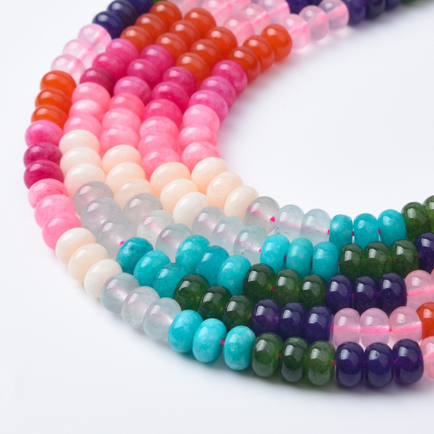 Beautiful Mixed Color Jade Smooth Rondelle Beads | Multicolor Dyed Jade Natural Stone Beads Around 15.5" Strand 5x8mm, GRN513