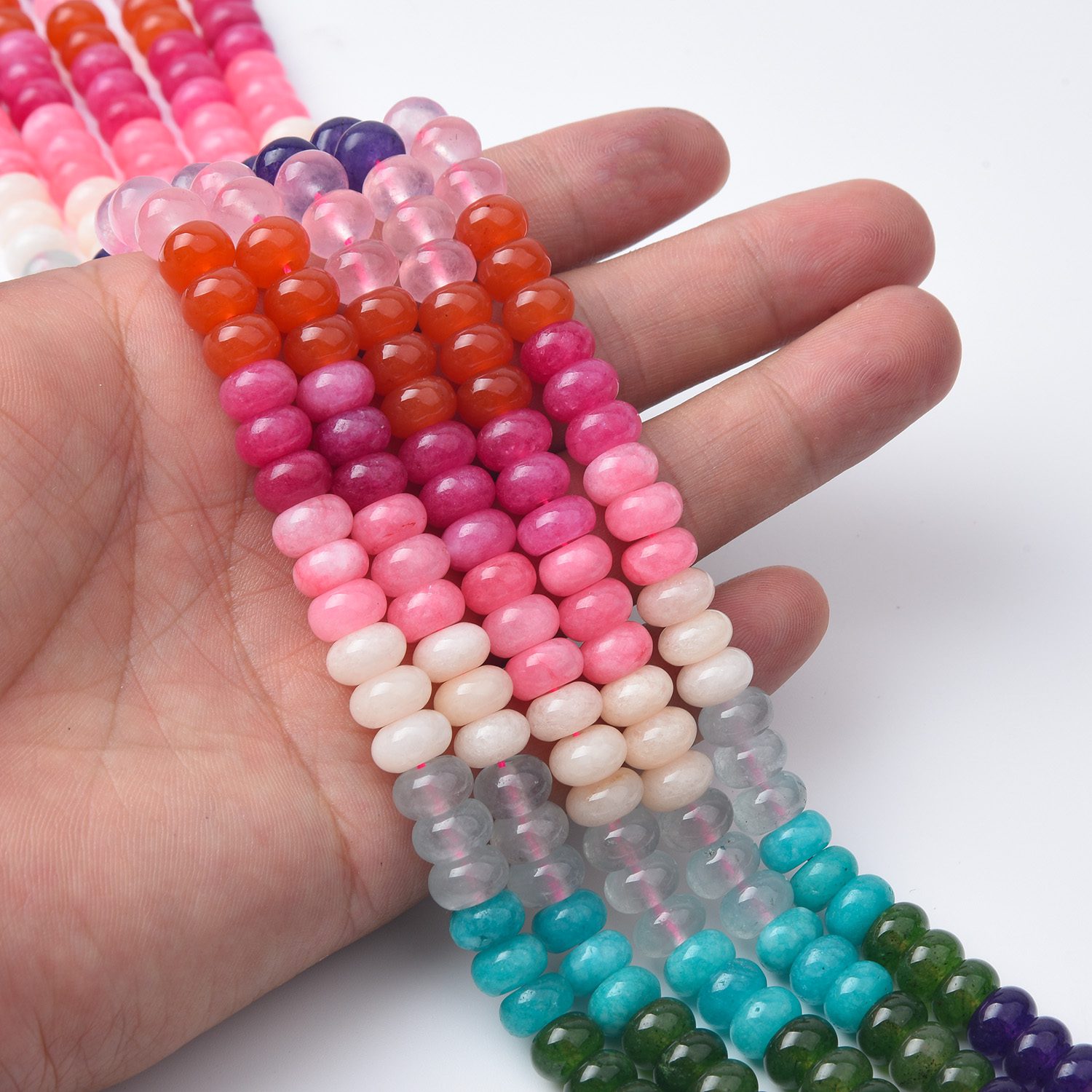 Beautiful Mixed Color Jade Smooth Rondelle Beads | Multicolor Dyed Jade Natural Stone Beads Around 15.5" Strand 5x8mm, GRN513 - Image 2