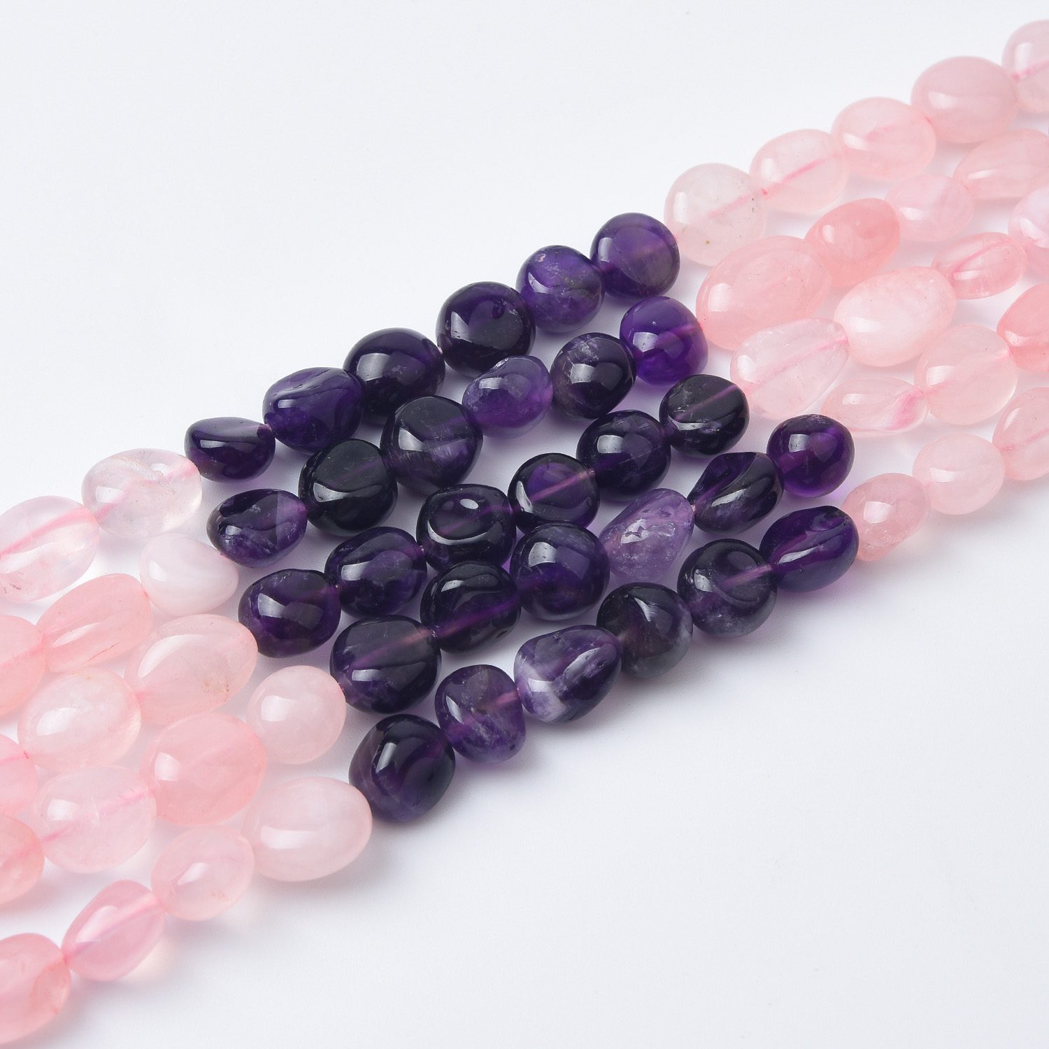 Natural Rose Quartz & Amethyst Pebble Chip Beads, 10mm Mixed Gemstone Full Strand 15.5", Healing Crystal Jewelry Making GRN517 - Image 3