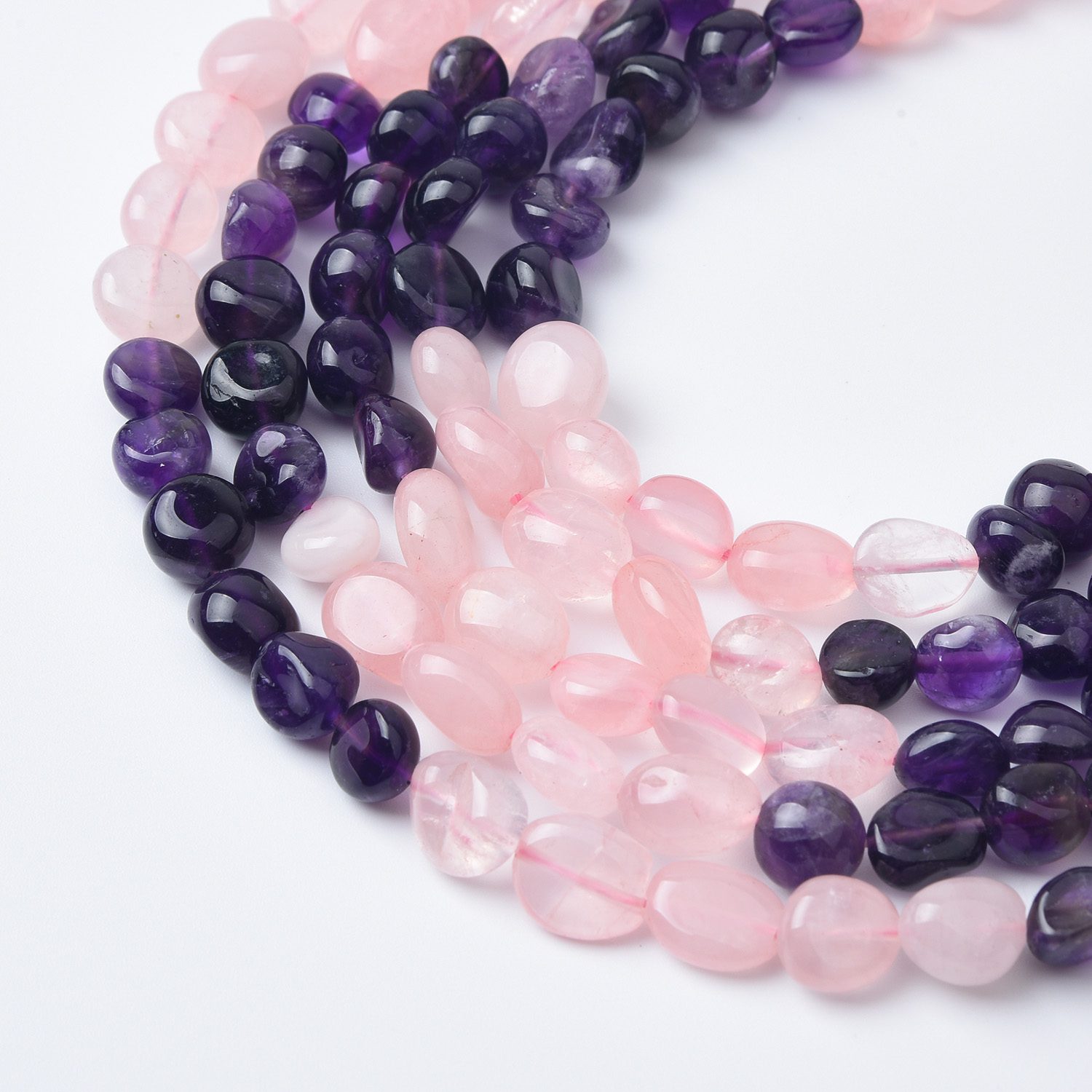 Natural Rose Quartz & Amethyst Pebble Chip Beads, 10mm Mixed Gemstone Full Strand 15.5", Healing Crystal Jewelry Making GRN517