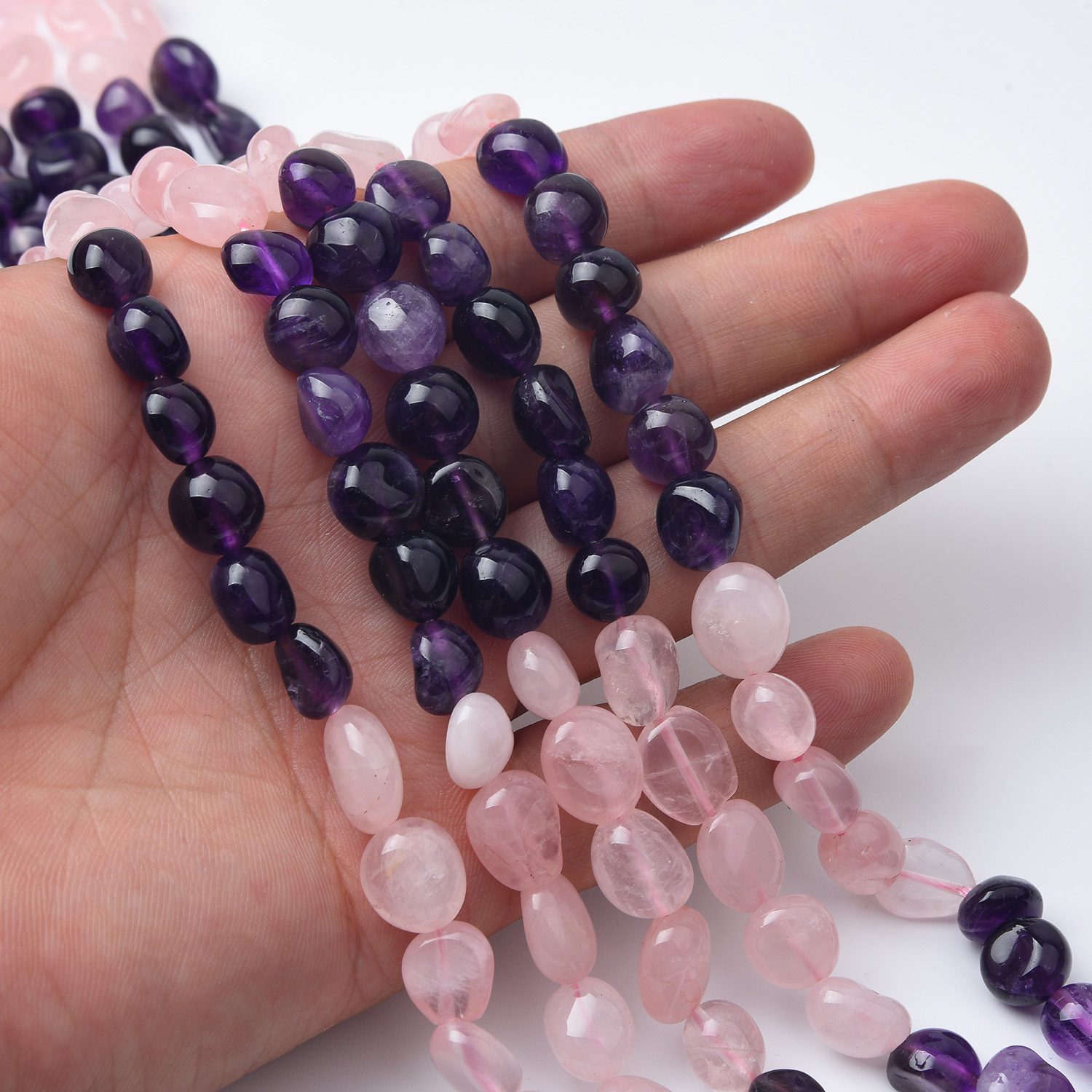 Natural Rose Quartz & Amethyst Pebble Chip Beads, 10mm Mixed Gemstone Full Strand 15.5", Healing Crystal Jewelry Making GRN517 - Image 2