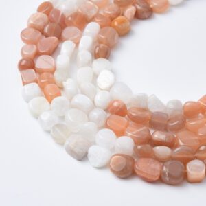 Natural Sunstone Moonstone Pebble Chip Nugget Beads , 10mm Mixed Gemstone Full Strand, Healing Crystal Jewelry Making Supplies GRN518