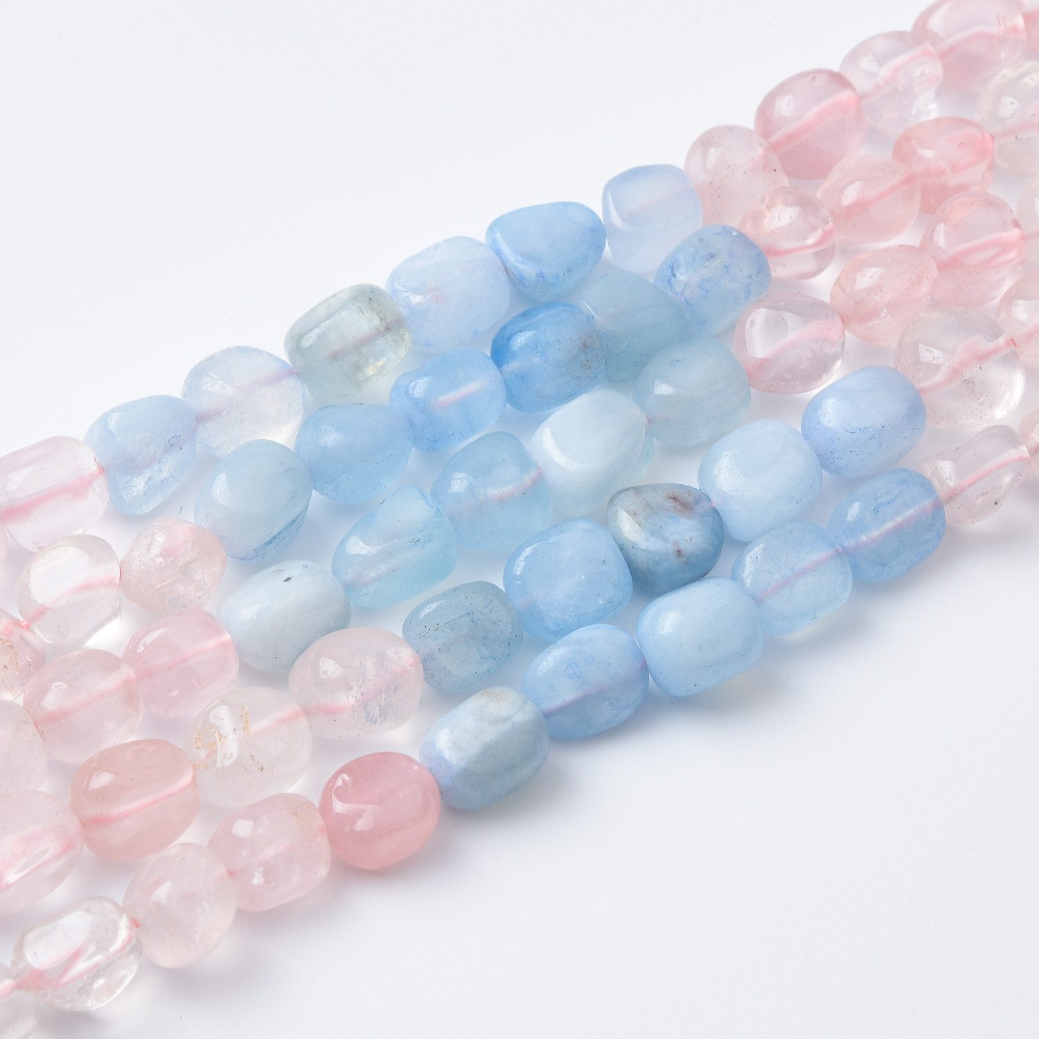 Natural Rose Quartz & Aquamarine Pebble Chip Nugget Beads • 10mm Mixed Gemstone 15.5 inches Full Strand • Crystal Jewelry Making GRN519 - Image 3