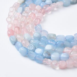 Natural Rose Quartz & Aquamarine Pebble Chip Nugget Beads • 10mm Mixed Gemstone 15.5 inches Full Strand • Crystal Jewelry Making GRN519