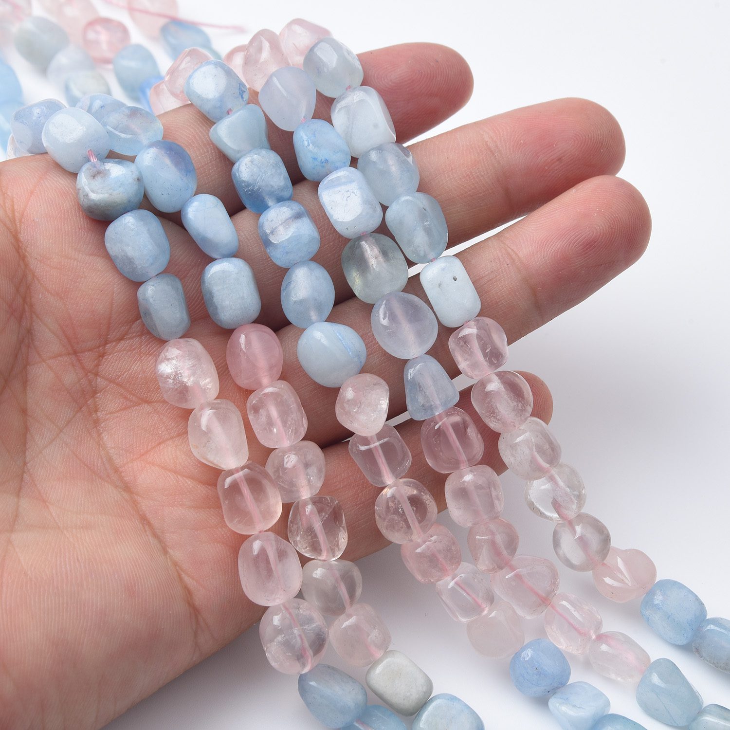 Natural Rose Quartz & Aquamarine Pebble Chip Nugget Beads • 10mm Mixed Gemstone 15.5 inches Full Strand • Crystal Jewelry Making GRN519 - Image 2