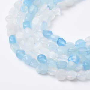 Aquamarine Rock Crystal Chip Nugget Beads 10mm Blue White Gemstone Pebble Beads Strand for Jewelry Making Supplies 15.5" Full Strand GRN520