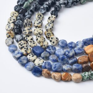 Natural Dalmatian Jasper Sodalite Picture Jasper Pebble Chip Nugget Beads, 10mm Mixed Gemstone 15.5" Full Strand,  Healing Stones GRN522