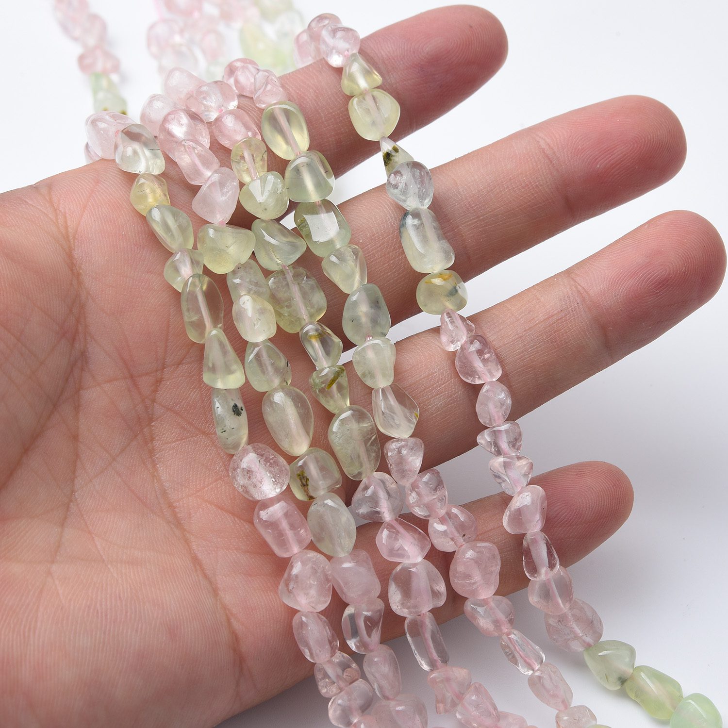 Natural Rose Quartz Prehnite Chip Nugget Beads, 10mm Freeform Healing Crystal Gemstone 15.5" Strand, Jewelry Making Supplies GRN530 - Image 2
