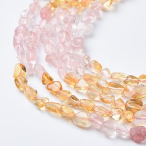 Citrine Rose Quartz Chip Beads 10mm Natural Gemstone Nugget Beads Freeform Shape for DIY Jewelry Making Supplies 15.5" Full Strand GRN532