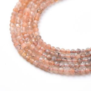 Natural Sunstone Moonstone Faceted Round Beads, 2mm Gemstone Full Strand, Jewelry Making Supplies, Healing Crystal Gift Full Strand PRP1046