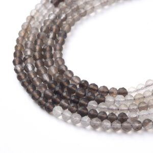 4mm Smoky Quartz Round Faceted Genuine Gemstone Beads High Quality Micro Crystal Beads 15.5" Full Strand for Jewelry Making PRP1055