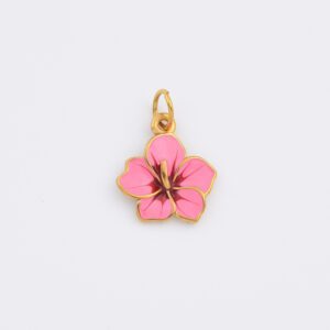Gold Filled Pink Enamel Flower Charm, Stainless Steel Tropical Plumeria Pendant for DIY Necklace Bracelet Jewelry Making, Summer Gift SCP187