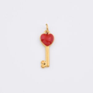 Gold Filled Red Heart Key Charm, Stainless Steel Enamel Love Key Pendant for DIY Necklace Bracelet Jewelry Making, Romantic Gift, SCP193
