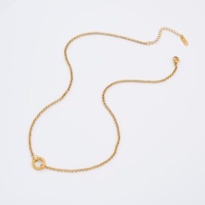 Gold Filled Cable Chain Necklace, Stainless Steel Round Link Chain with Circle Charm for Layering, Minimalist Everyday Jewelry Gift, SNL084