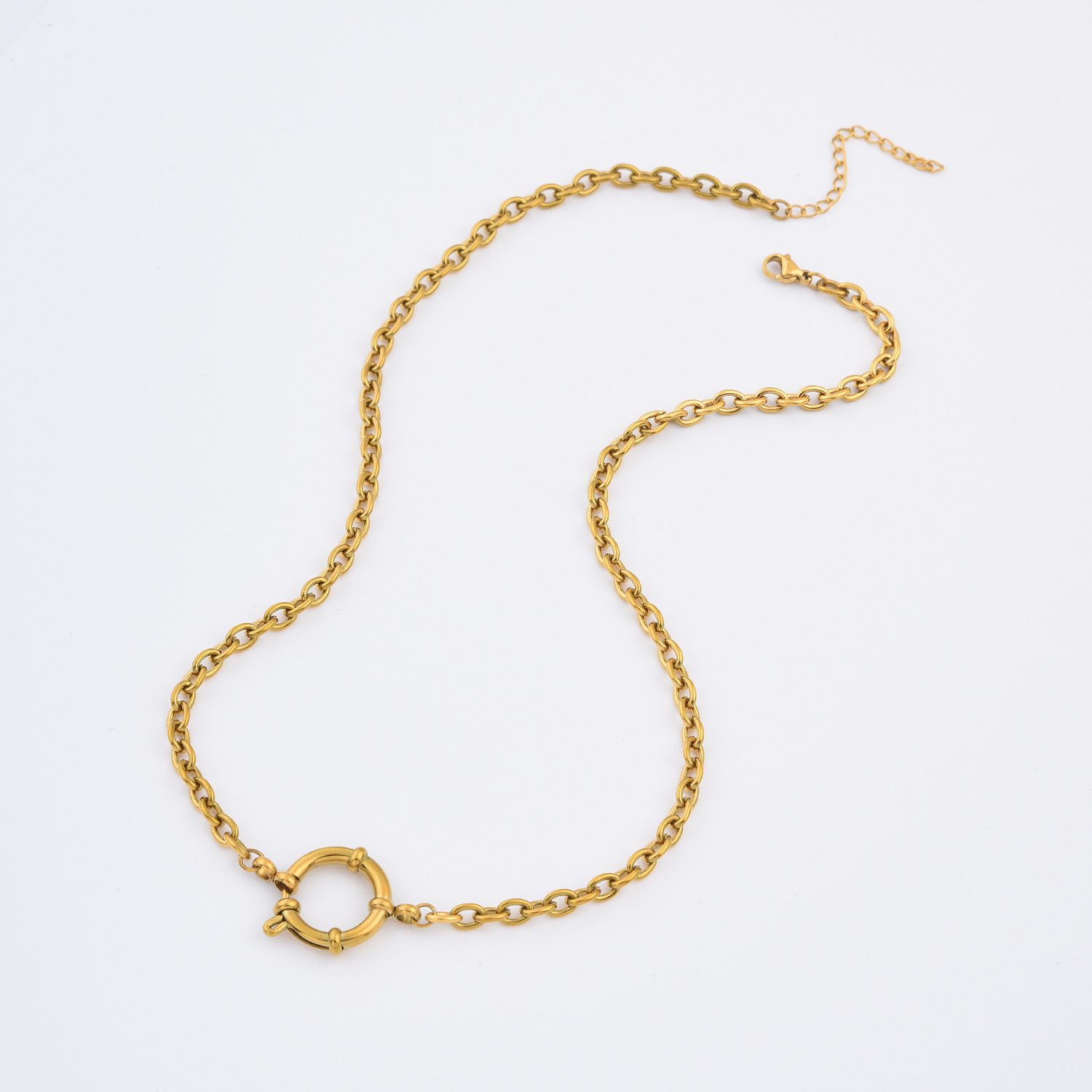 Gold Filled Cable Chain Necklace, Stainless Steel Toggle Clasp Necklace with Round Accent for Layering, Minimalist Everyday Jewelry, SNL086 - Image 2