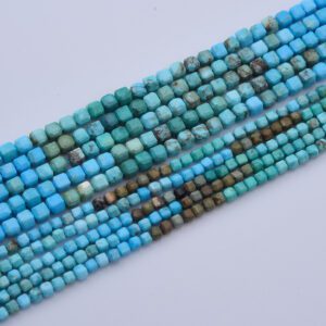 Turquoise Cube Beads 3mm 4mm Natural Gemstone Beads 15.5" Full Strand Square Turquoise Beads for Jewelry Making Bracelet Necklace TUQ005