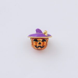 Gold Filled Pumpkin Charm, Enamel Jack O Lantern with Witch Hat for DIY Necklace Bracelet Earring Jewelry Making, Halloween Gift, BD183
