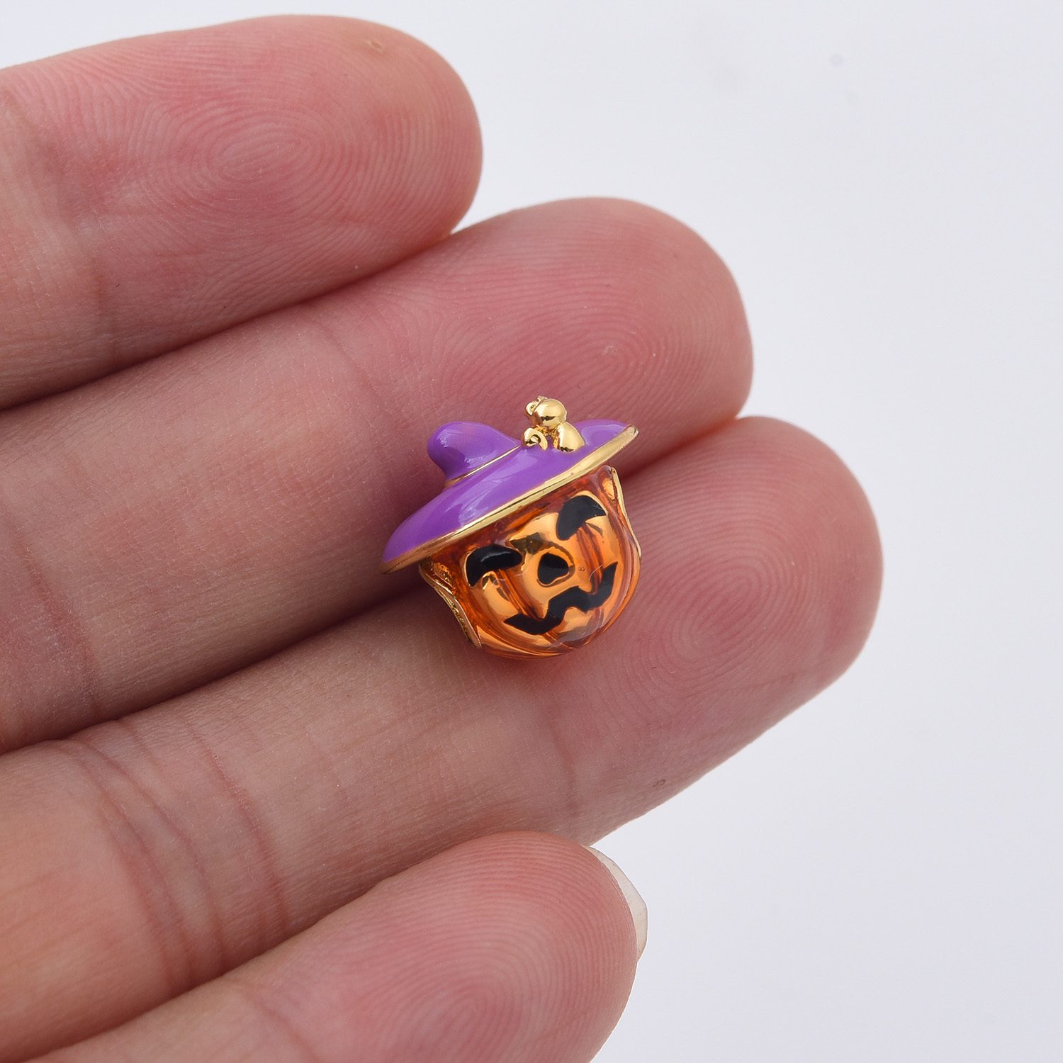 Gold Filled Pumpkin Charm, Enamel Jack O Lantern with Witch Hat for DIY Necklace Bracelet Earring Jewelry Making, Halloween Gift, BD183 - Image 2