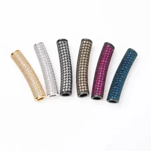 Gold Filled Pave Tube Spacer Bead, Crystal Rhinestone Barrel Bead, Long Cylinder Bead for Bracelet & Necklace Jewelry Making, BD666