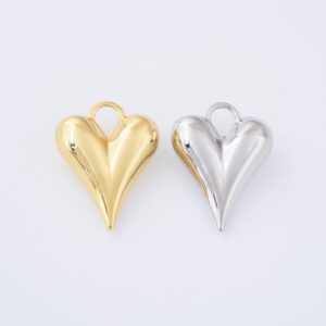 Puffy Heart Charm Pendant, Gold and Silver Tone Statement Jewelry for DIY Necklace Bracelet Earrings Making, Romantic Love Gift, CP2026L