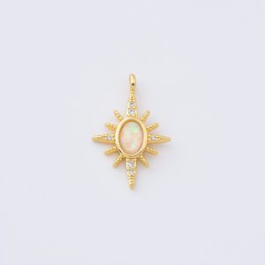 Gold Filled Opal Sunburst Pendant, Dainty Celestial Starburst Charm with CZ for Necklace Jewelry Making, Boho Astrology Gift for Her, CP2294