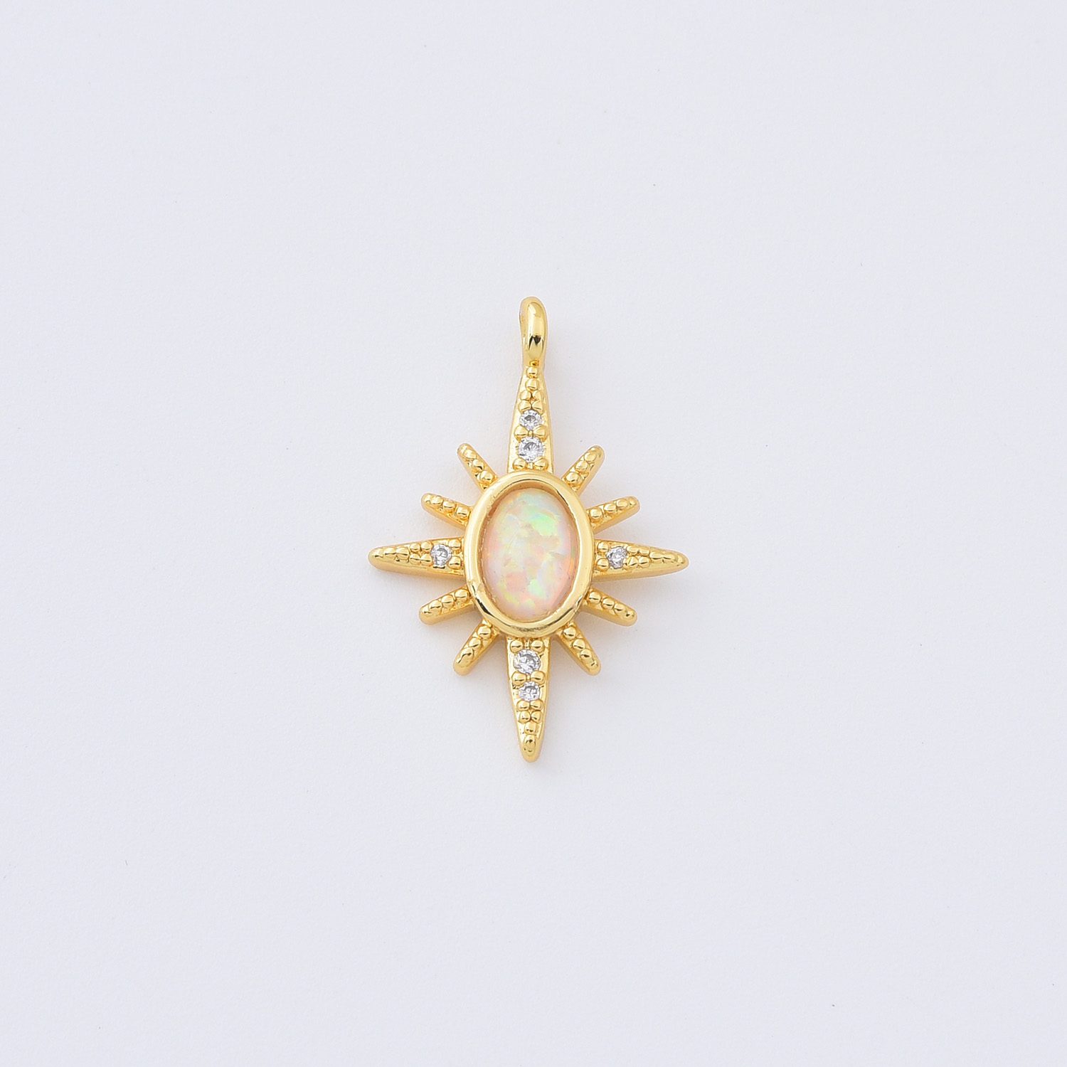 Gold Filled Opal Sunburst Pendant, Dainty Celestial Starburst Charm with CZ for Necklace Jewelry Making, Boho Astrology Gift for Her, CP2294