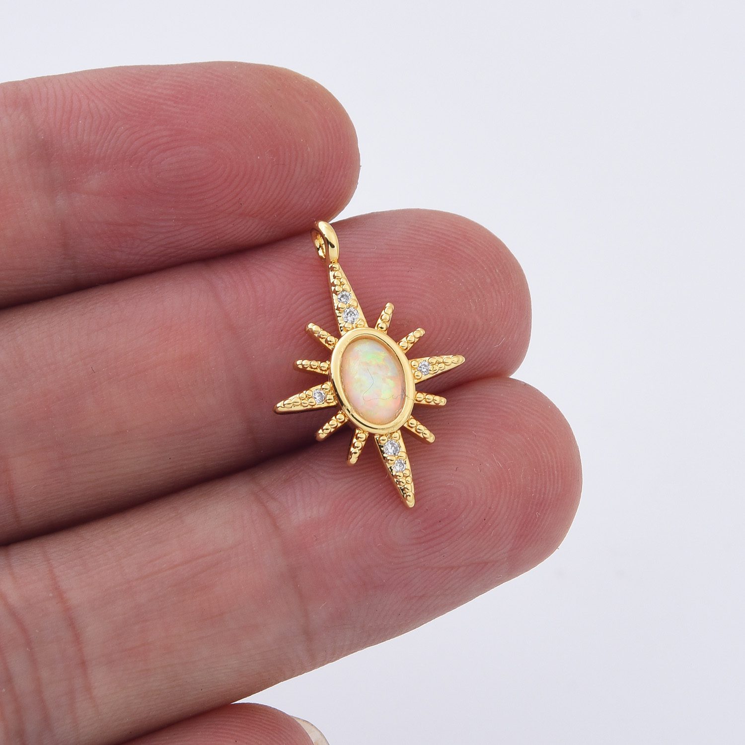Gold Filled Opal Sunburst Pendant, Dainty Celestial Starburst Charm with CZ for Necklace Jewelry Making, Boho Astrology Gift for Her, CP2294 - Image 2