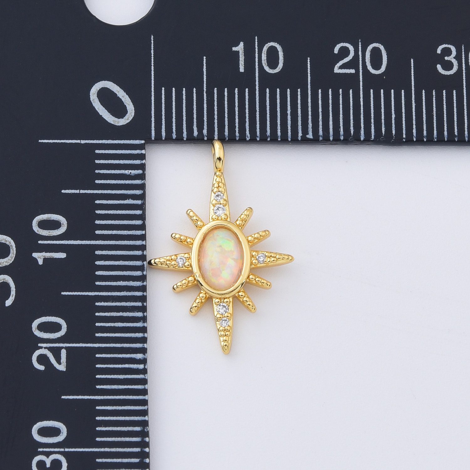 Gold Filled Opal Sunburst Pendant, Dainty Celestial Starburst Charm with CZ for Necklace Jewelry Making, Boho Astrology Gift for Her, CP2294 - Image 3