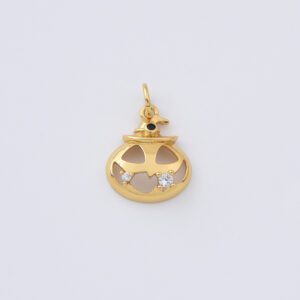 Gold Filled Pumpkin Charm, Jack O Lantern Halloween Pendant with CZ for DIY Necklace Bracelet Jewelry Making, Spooky Gift for Her, CP2295