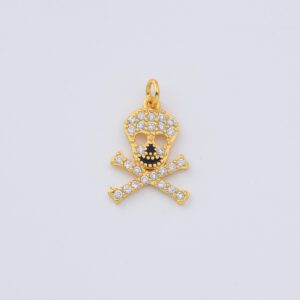 Gold Filled Skull Charm, CZ Pave Skull and Crossbones Pendant for DIY Necklace Bracelet Earring Jewelry Making, Gothic Halloween Gift CP2298