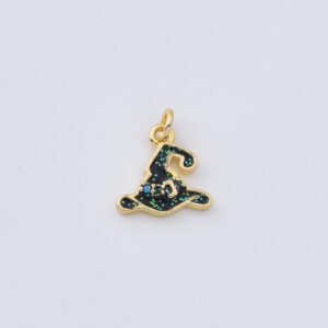Gold Filled Witch Hat Charm Pendant, Enamel Halloween Pendant for DIY Necklace Bracelet Earring Jewelry Making, Spooky Gift for Her, CP2300