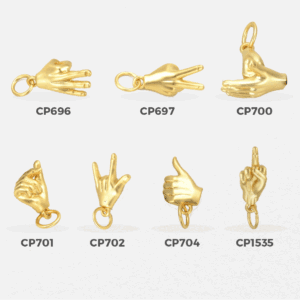 18K Gold Ok Hand, Peace Hand, KPop Finger, Hand Symbol, I Love You, Thumbs Up, Finger Gesture Gold Matte Finish Hand Sign CP-Batch-43