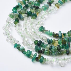 Green Onyx Clear Crystal Chip Nugget Beads Natural Gemstone Freeform Beads Strand for Jewelry Making Bracelet Necklace 15.5" Strand GRN537