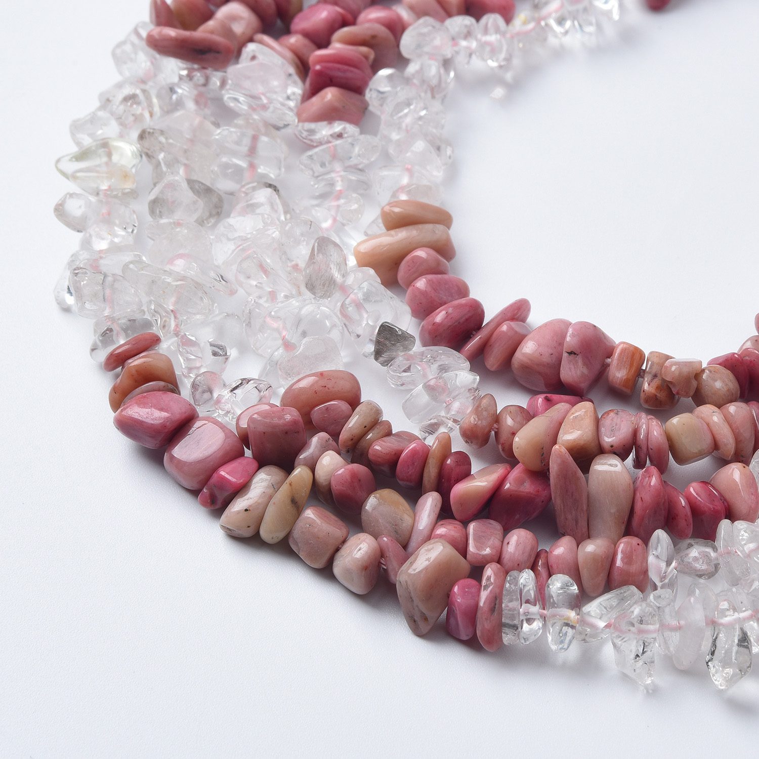 Natural Rhodochrosite Clear Crystal Gemstone Chip Beads, Crystal Chip Beads, Irregular DIY Beads, For Jewelry Making, 15.5" Strand, GRN547