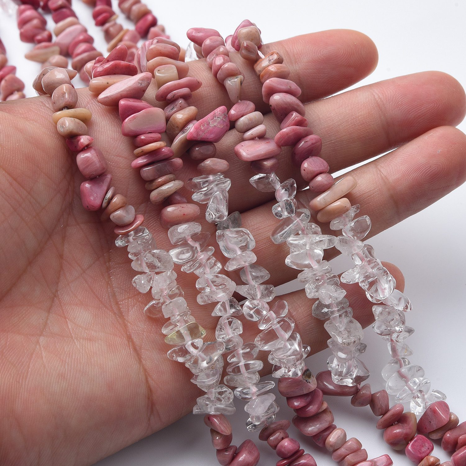 Natural Rhodochrosite Clear Crystal Gemstone Chip Beads, Crystal Chip Beads, Irregular DIY Beads, For Jewelry Making, 15.5" Strand, GRN547 - Image 2