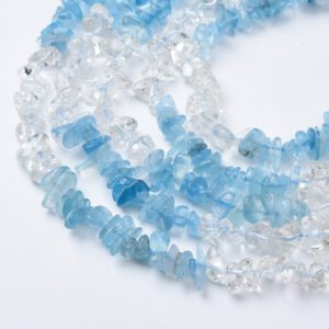 Natural Aquamarine Gemstone Chip Beads, Clear Crystal Chip Beads Strand, Irregular Shape DIY Bead, For Jewelry Making, Necklace Beads GRN554