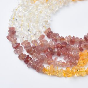Natural Gemstone Chip Bead Smooth Freeform Chip Nugget Beads Citrine Strawberry Quartz Gemstone Crystal Bead for Jewelry Making 10mm GRN559