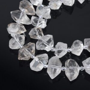 AAA Grade Clear Natural Herkimer Diamond Quartz Beads 24x15mm Double Pointed Pebble Freeform Quartz 15.5" Full Strand GRN567