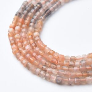 Natural Peach Grey Moonstone Cube Beads  2.5mm High Quality Gemstone Full Strand 15.5"  Healing Crystal Jewelry Making PRP1065