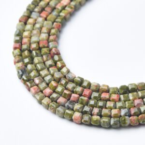 Cube Unakite 2.5mm Micro Faceted Gemstone Beads Full 15.5" Strand Natural Green Coral Unakite Virginia High Quality Jewelry Supply PRP1071