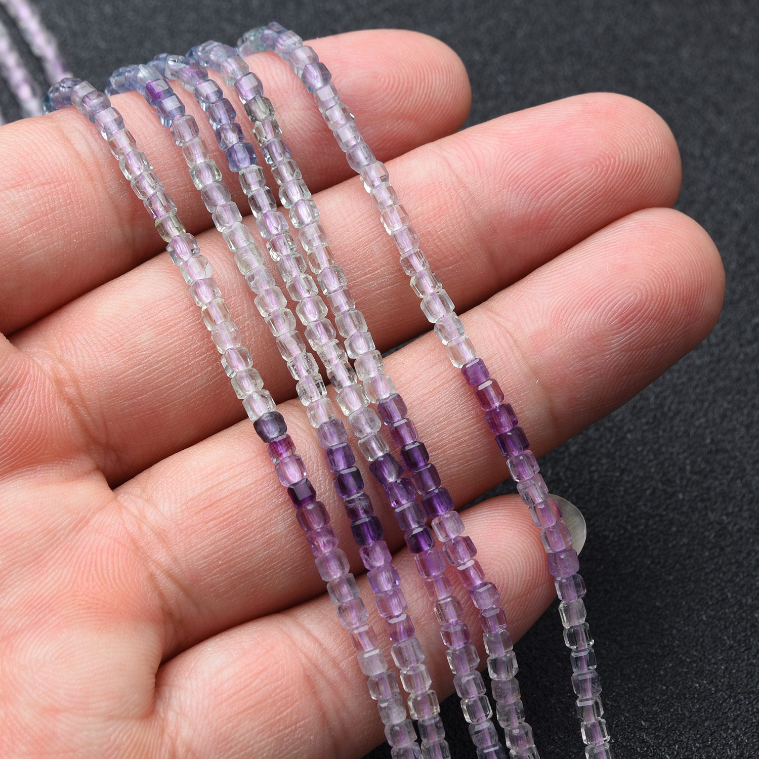 Cube Fluorite 2mm Micro Faceted Gemstone Beads Full 15.5" Strand Natural Multicolor Purple Green High Quality Jewelry Supply PRP1075 - Image 2